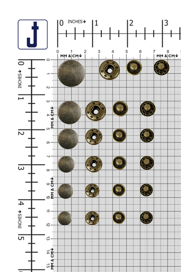 Standard-Quality Antique Brass 4-Part Metal Snap Buttons for Leather, Jackets, DIY