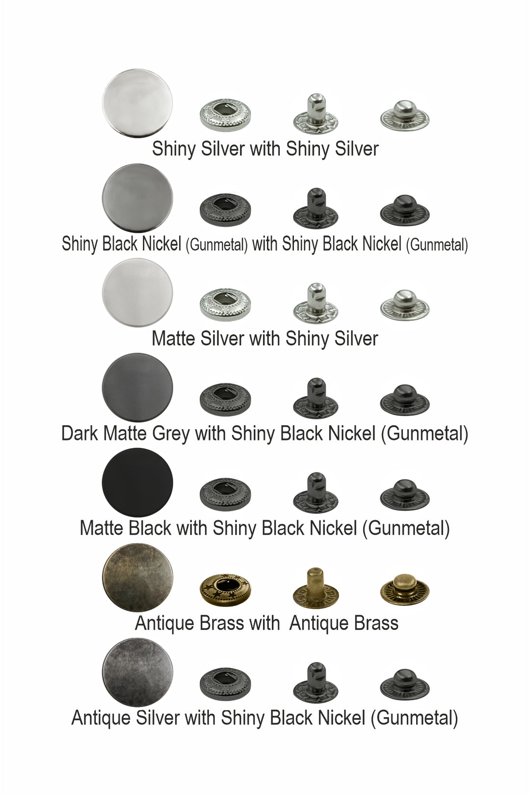 Standard-Quality Matte Black 4-Part Metal Snap Buttons for Leather, Jackets, DIY