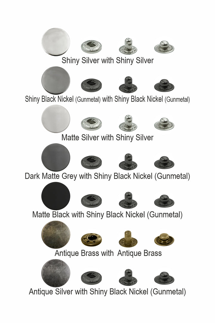 Standard-Quality Matte Black 4-Part Metal Snap Buttons for Leather, Jackets, DIY
