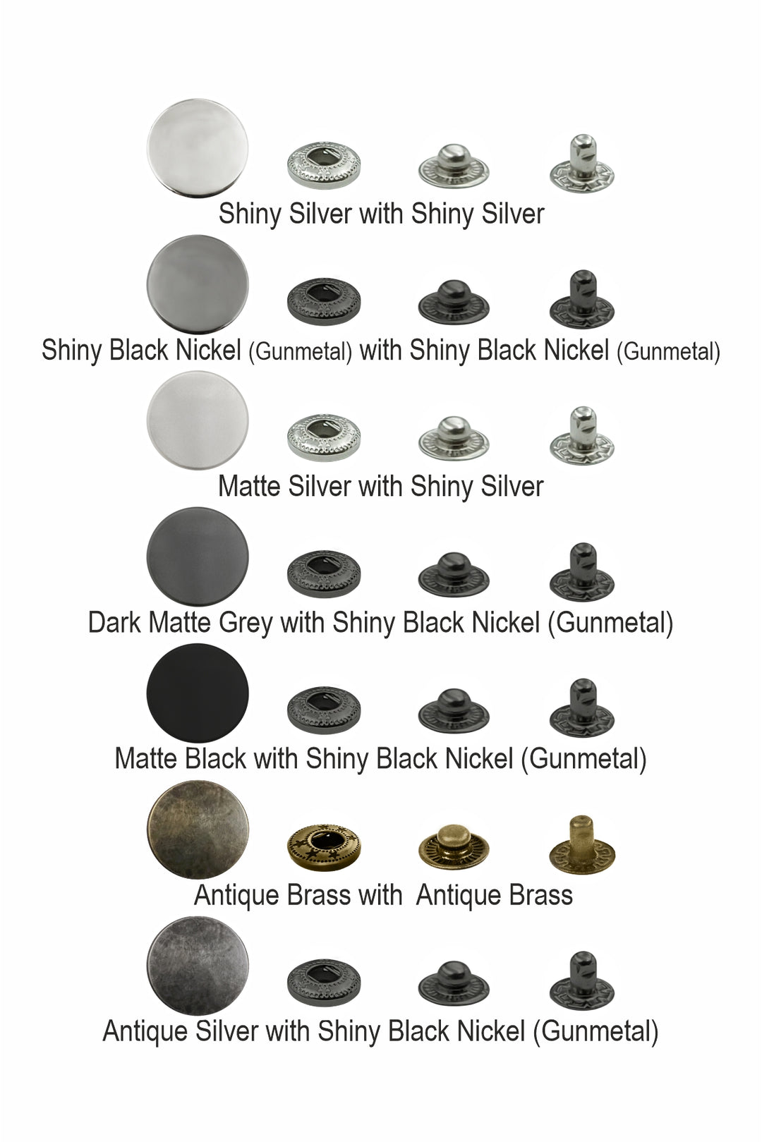 Standard-Quality Gunmetal 4-Part Metal Snap Buttons for Leather, Jackets, DIY