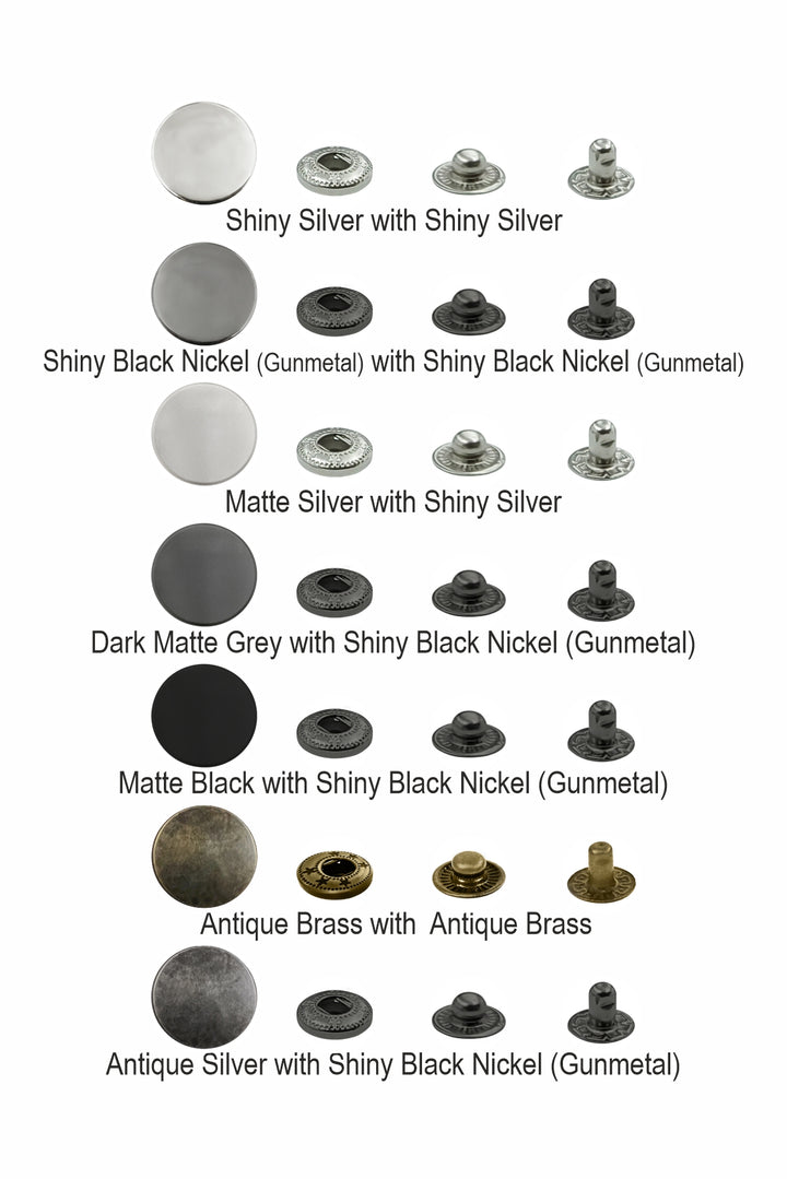 Standard-Quality Gunmetal 4-Part Metal Snap Buttons for Leather, Jackets, DIY