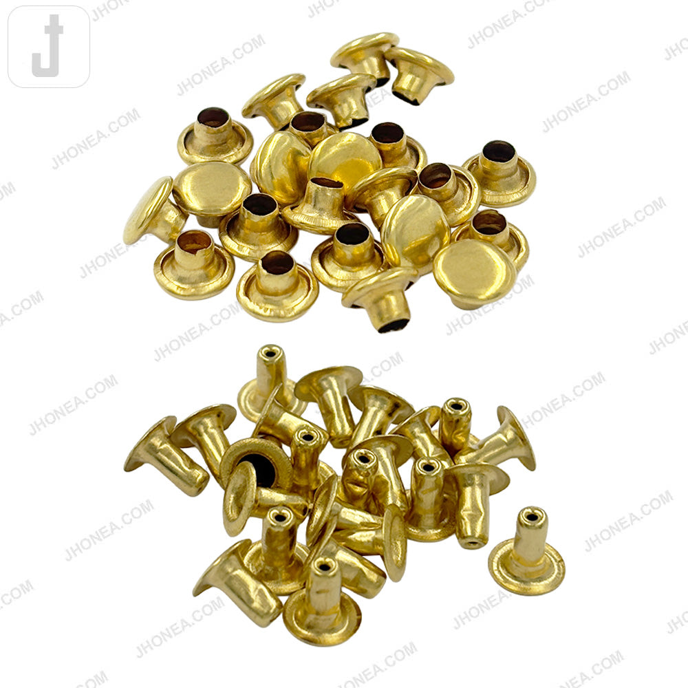 Solid Brass Flat Rivets Shiny Gold Finish for Leather, Denim, Bags and DIY Crafts