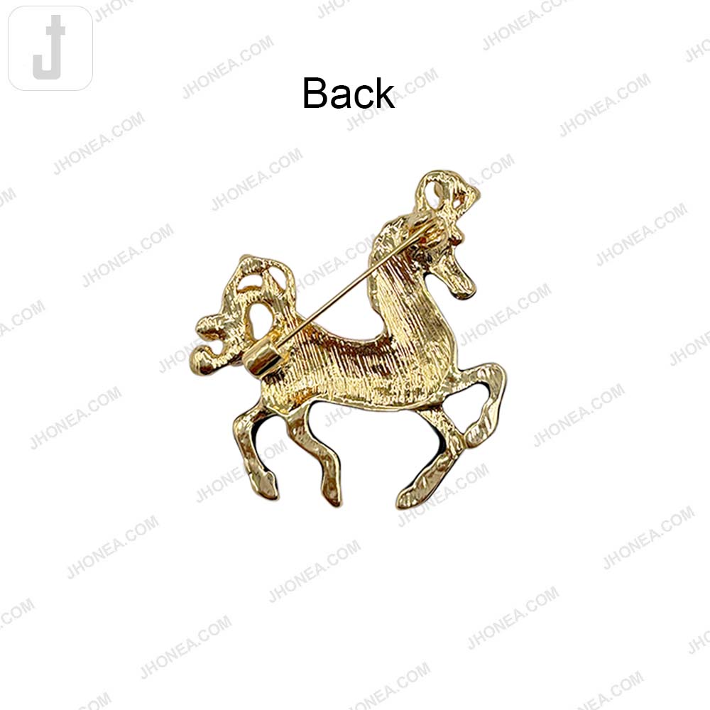 Elegant Black Enamel Diamond Horse Brooch Pin