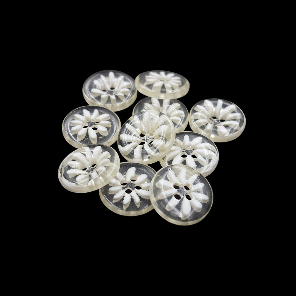 Stylish Transparent with White 4-Hole Polyester Button
