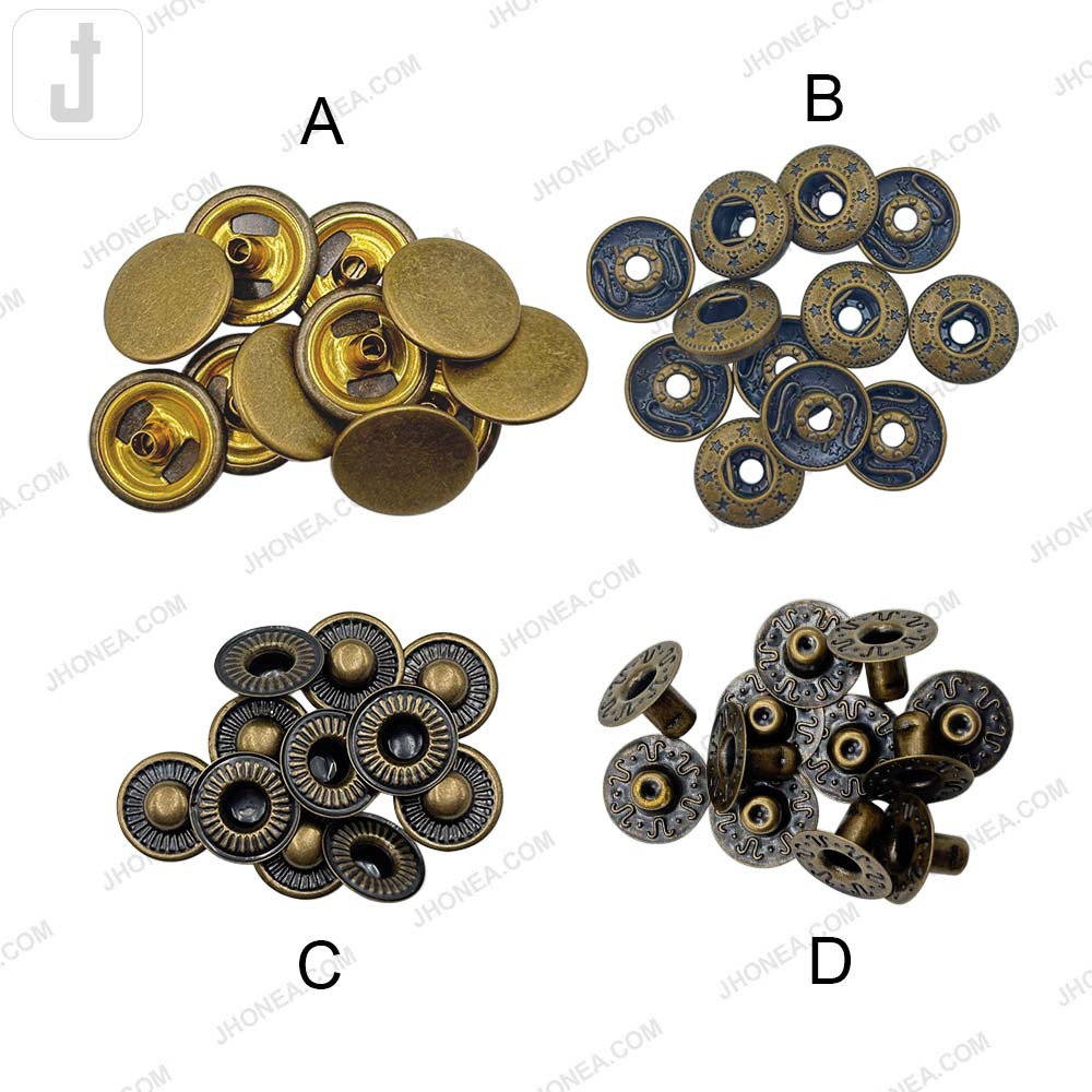 Premium Smooth Brass 4-Part Snap Button for Garments and Wallets
