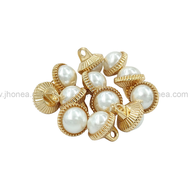 Shiny Gold Round Shape 10mm(16L) Pearl Metal Shank Button