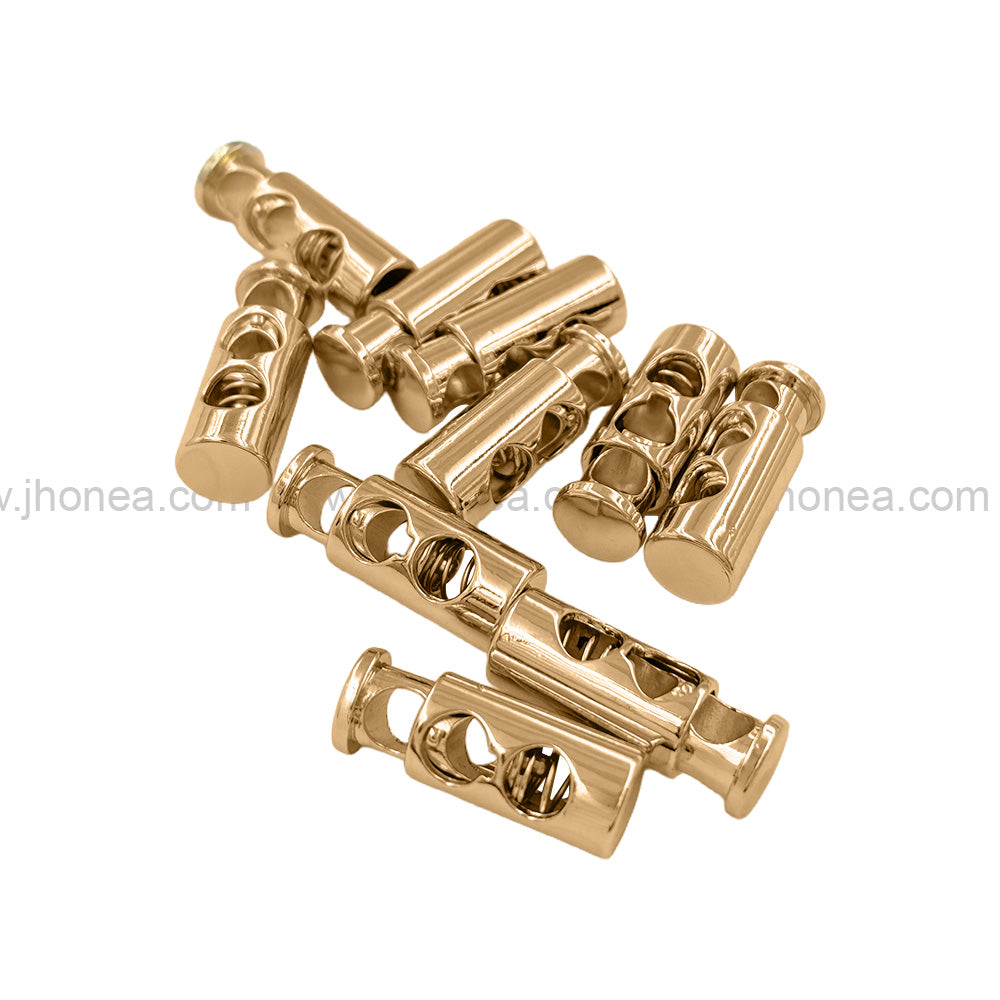 Premium Shiny Gold Two-Hole Spring Metal Cord Lock for Hoodies/Jackets