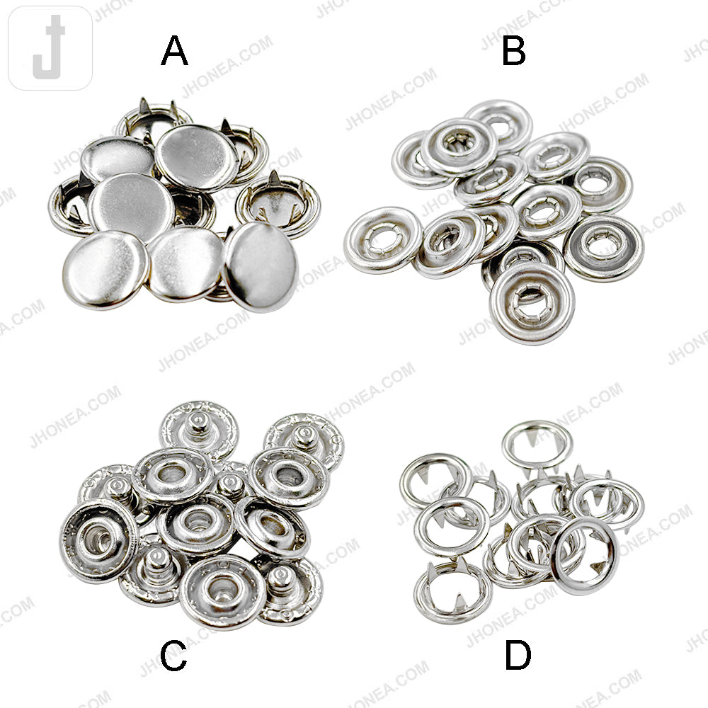 Round Smooth Shiny Silver 4-Part Prong Snap Button
