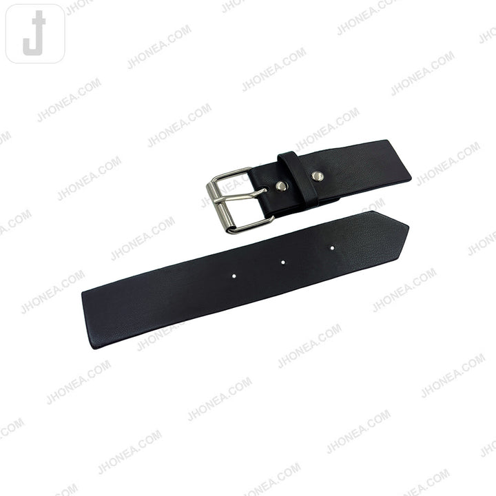 Timeless silver with Black PU Leather Belt with Adjustable Prong Buckle