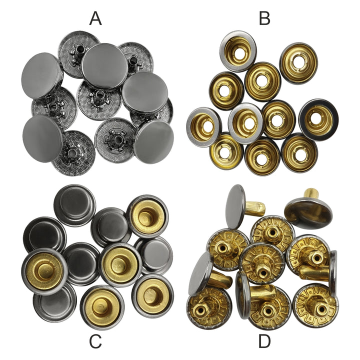 Gunmetal 4-Part Press Snap Buttons Fasteners Set for Garments/Leather Accessories