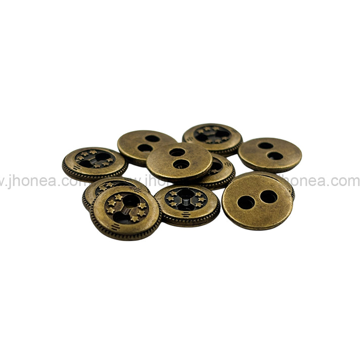 Premium Round Shape Stars Engraved 2-Hole Metal Buttons