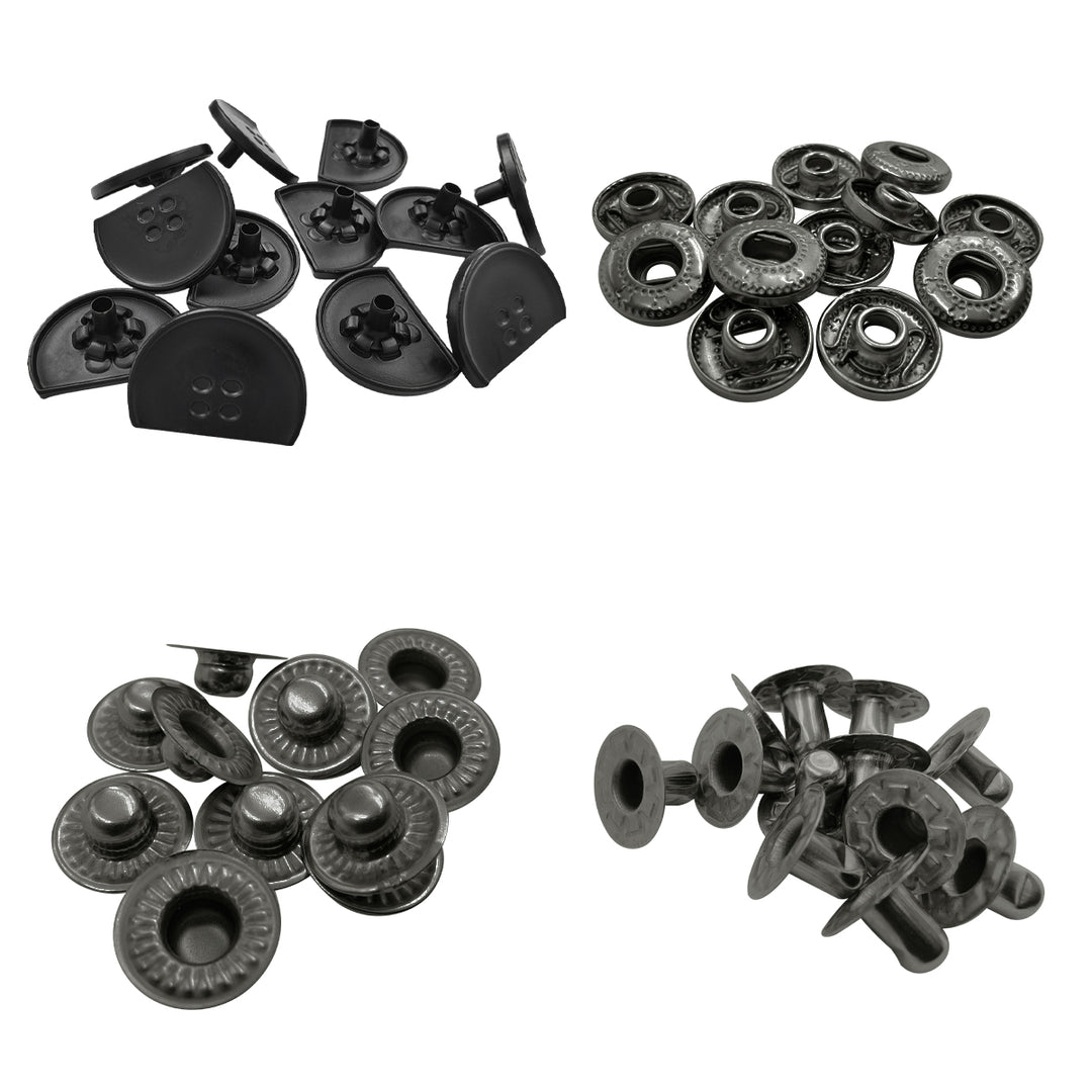 Classic Black Metal 4 Part Snap Button Fasteners for Clothing/Bags/Leather