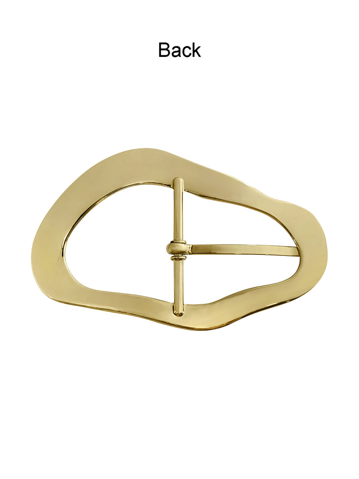 Classic Big Size Organic Shape Shiny Gold Prong Belt Buckle