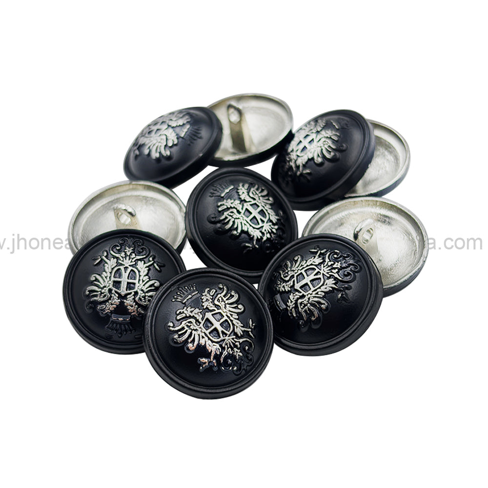 Matte Black Designer Round Shape Engraved Shank Metal Button