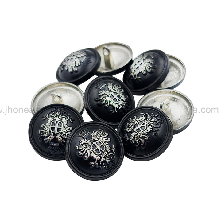 Matte Black Designer Round Shape Engraved Shank Metal Button