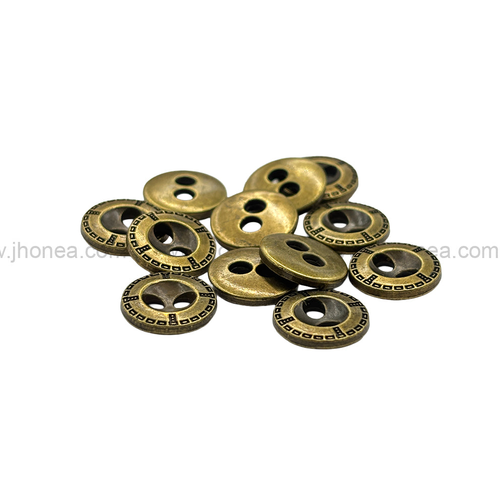 Engraved Rim 2-Hole Round Shape Shirt/Kurta Metal Buttons