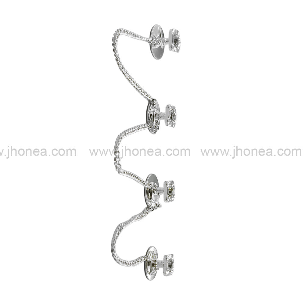 Sparkling Silver Square Shape Diamond Chain Hanging Buttons