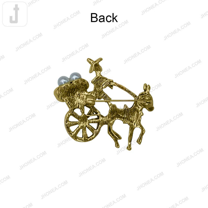 Antique Gold Horse Cart Pearl Brooch Pin