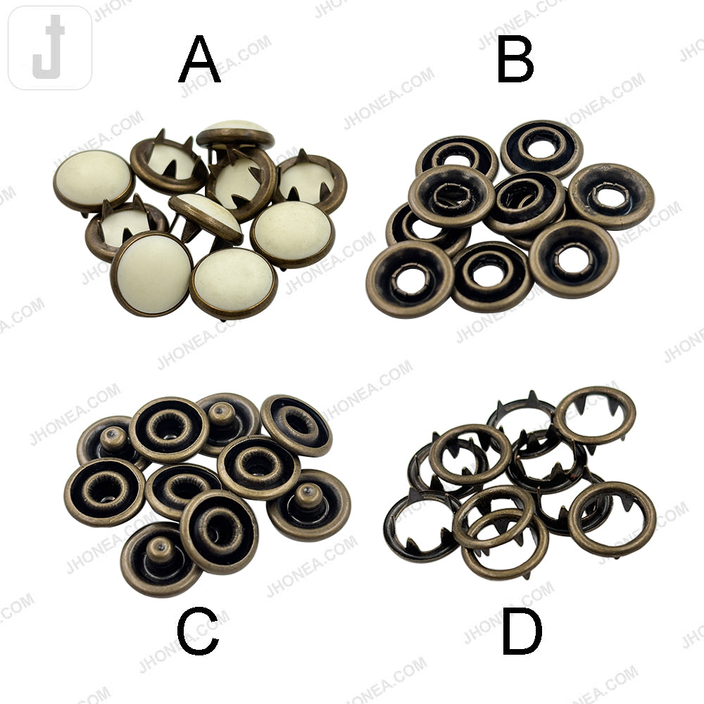 Vintage-Style Solid Brass 4-Part Prong Snap Button for Garments