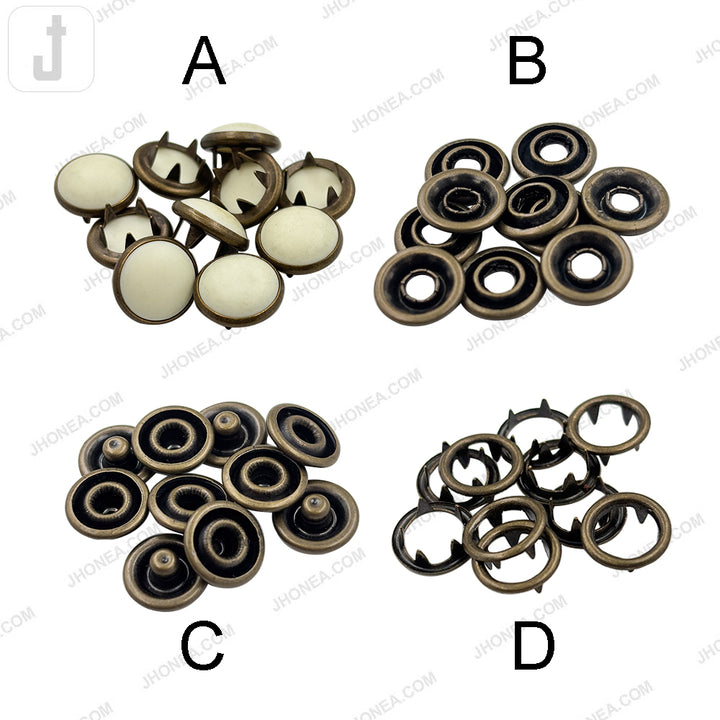 Vintage-Style Solid Brass 4-Part Prong Snap Button for Garments