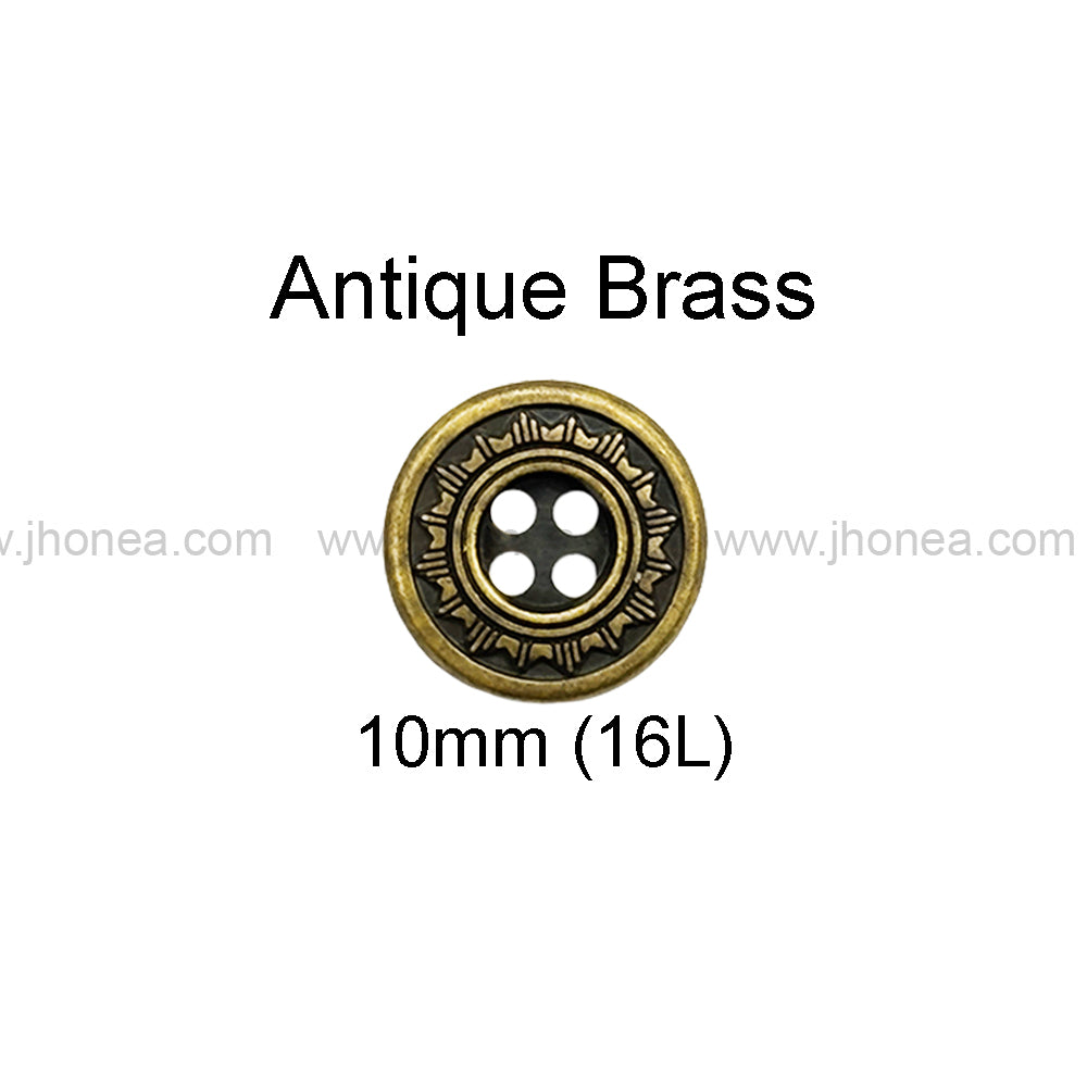 Sun Design Round Shape 4-Hole Metal Buttons for Shirts