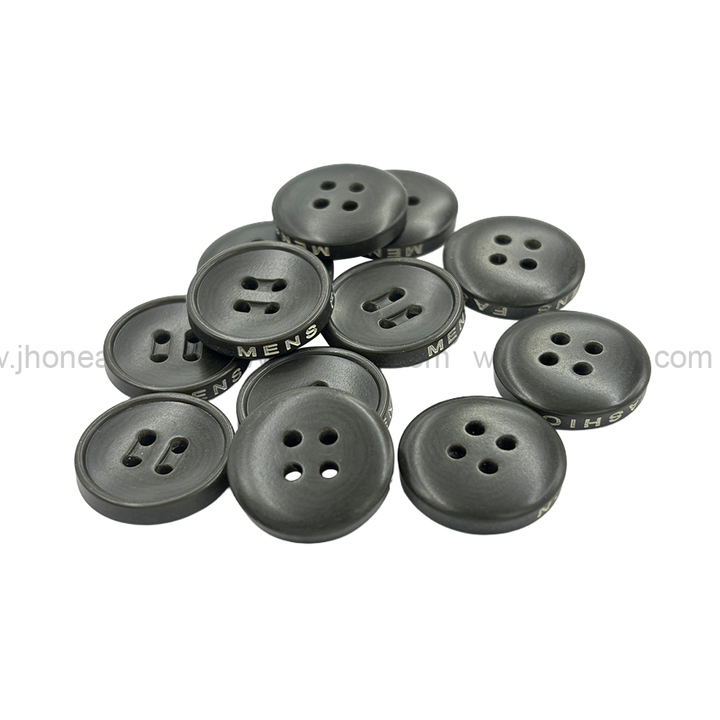 Olive Green 4-Hole Polyester Buttons with Engraved Mens Fashion Design