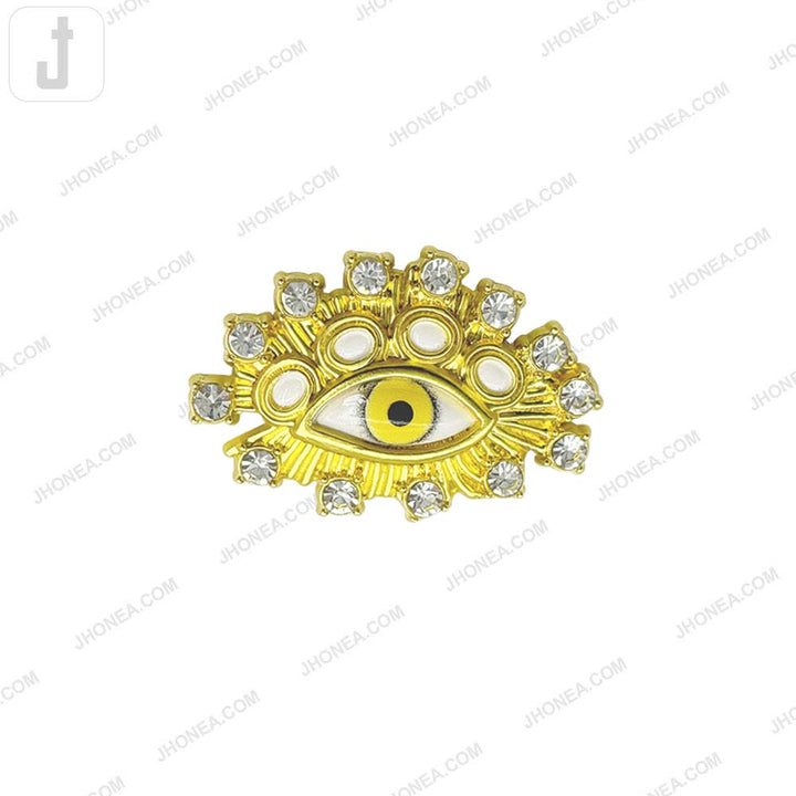 Fancy Eye Metal Button with Diamond Accents for Designer Wear