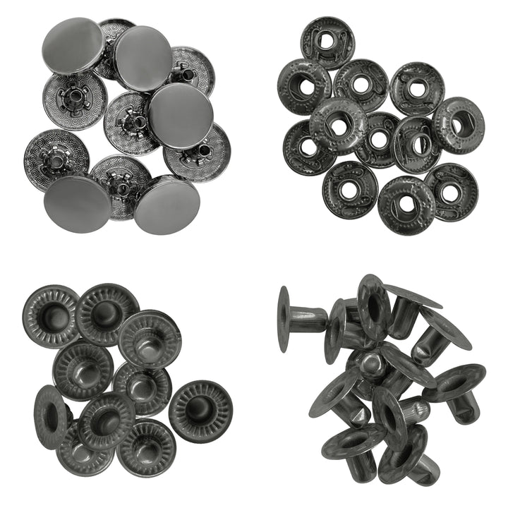 Standard-Quality Gunmetal 4-Part Metal Snap Buttons for Leather, Jackets, DIY