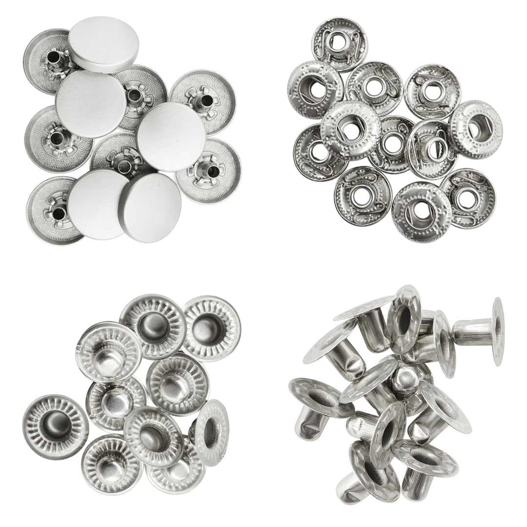Standard-Quality Matte Silver 4-Part Metal Snap Buttons for Leather, Jackets, DIY