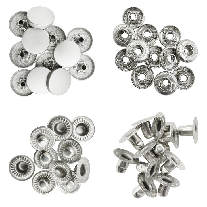 Standard-Quality Matte Silver 4-Part Metal Snap Buttons for Leather, Jackets, DIY