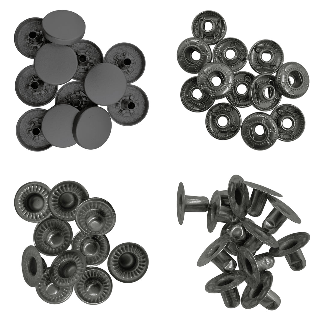 Standard-Quality Matte Dark Grey 4-Part Metal Snap Buttons for Leather, Jackets, DIY