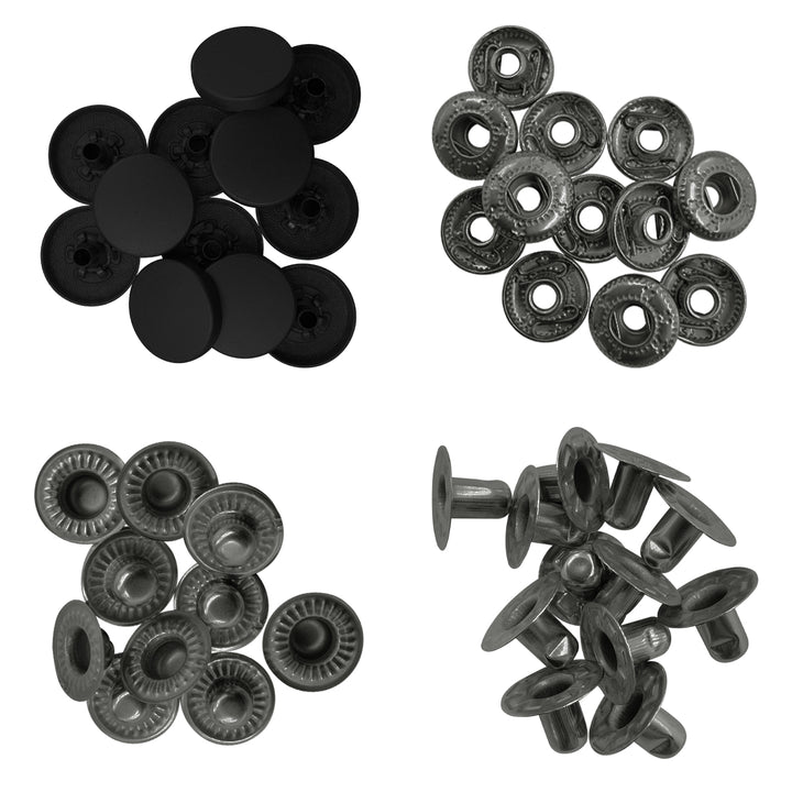 Standard-Quality Matte Black 4-Part Metal Snap Buttons for Leather, Jackets, DIY