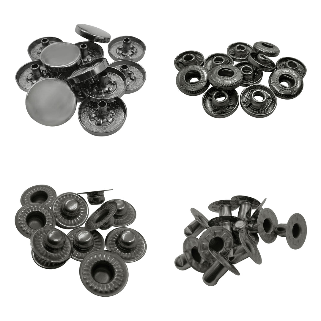 Standard-Quality Gunmetal 4-Part Metal Snap Buttons for Leather, Jackets, DIY