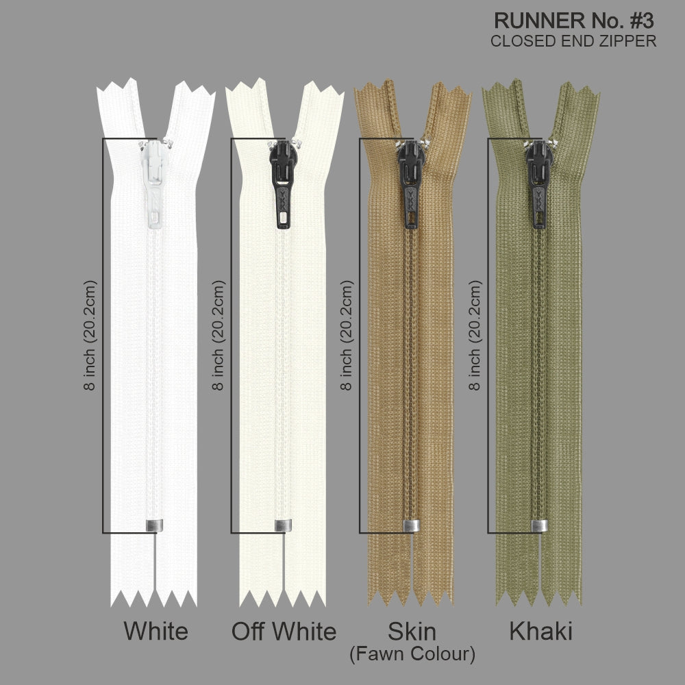 YKK- #3 Nylon Coil 8inch Closed-End YKK Zipper – JHONEA