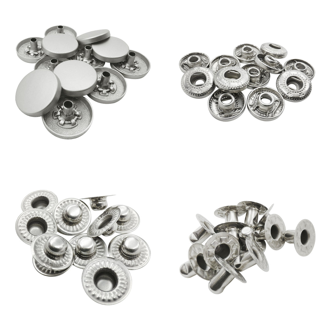 Standard-Quality Matte Silver 4-Part Metal Snap Buttons for Leather, Jackets, DIY