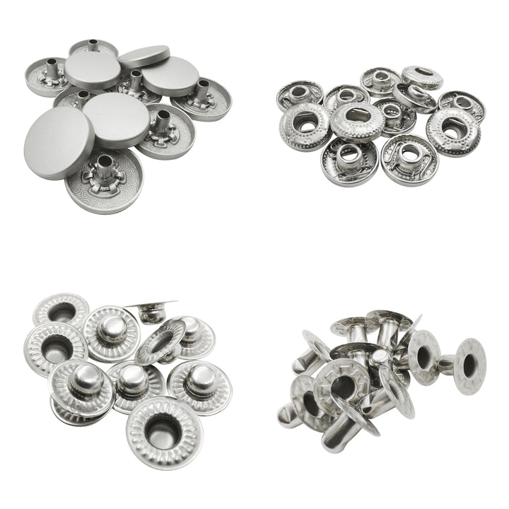 Standard-Quality Matte Silver 4-Part Metal Snap Buttons for Leather, Jackets, DIY
