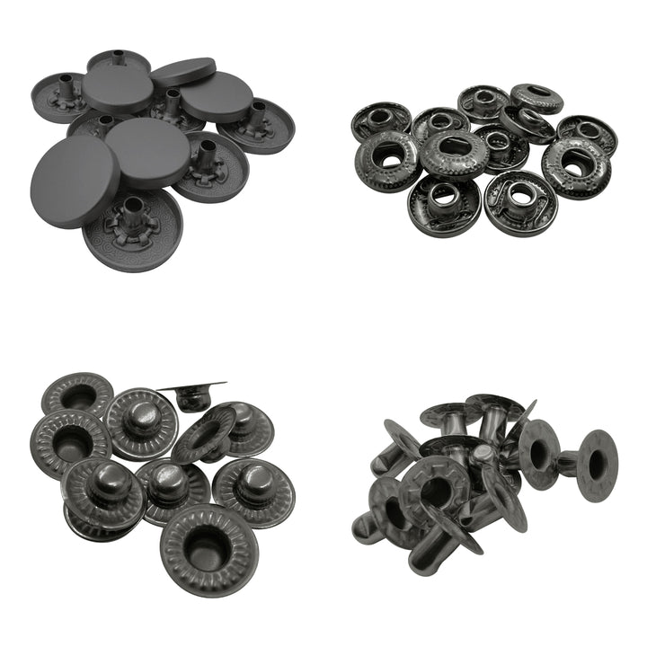 Standard-Quality Matte Dark Grey 4-Part Metal Snap Buttons for Leather, Jackets, DIY