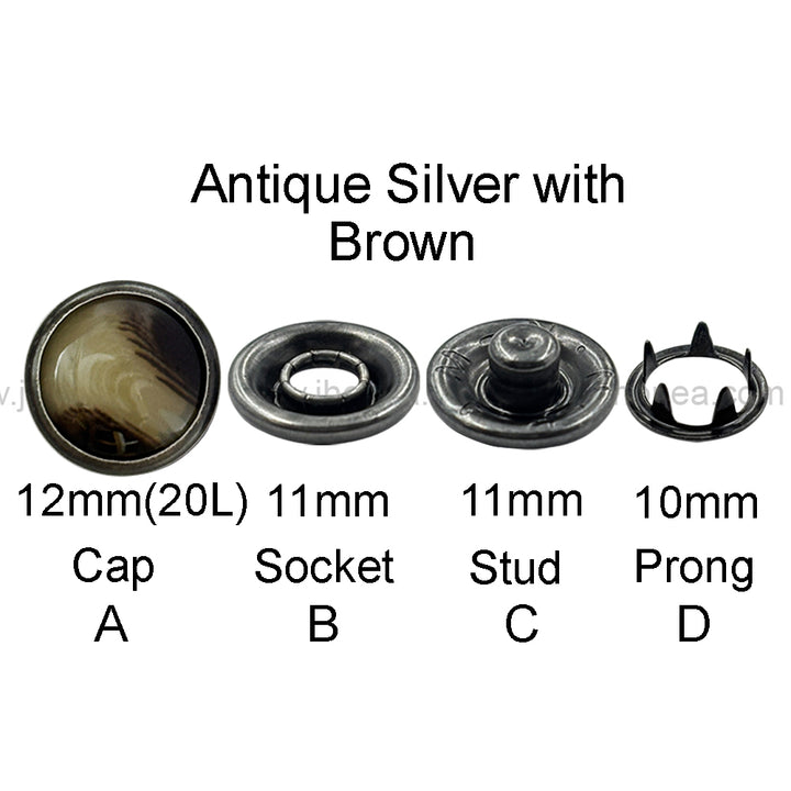 Versatile Antique Silver Finish 12mm Prong Snap Buttons