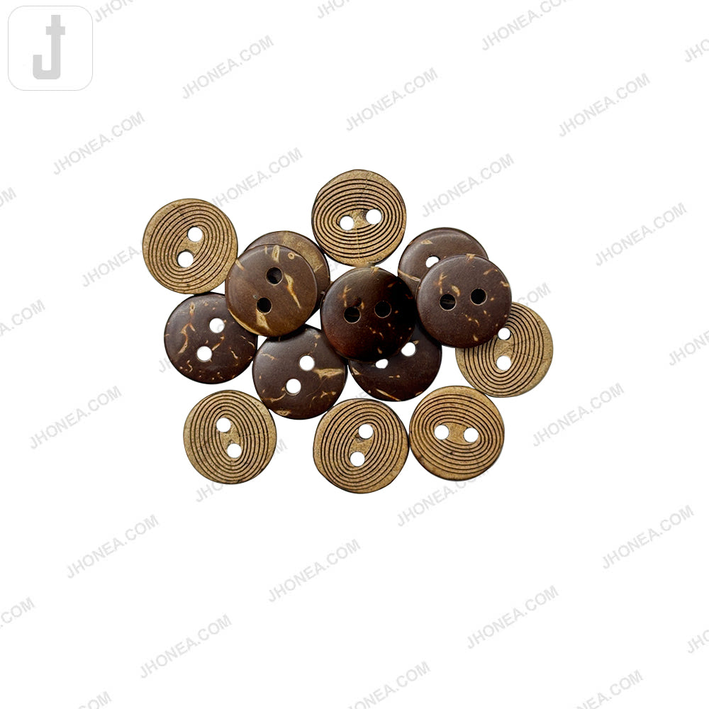 Natural Coco Buttons Round Shape 2 Hole Fingerprint Design