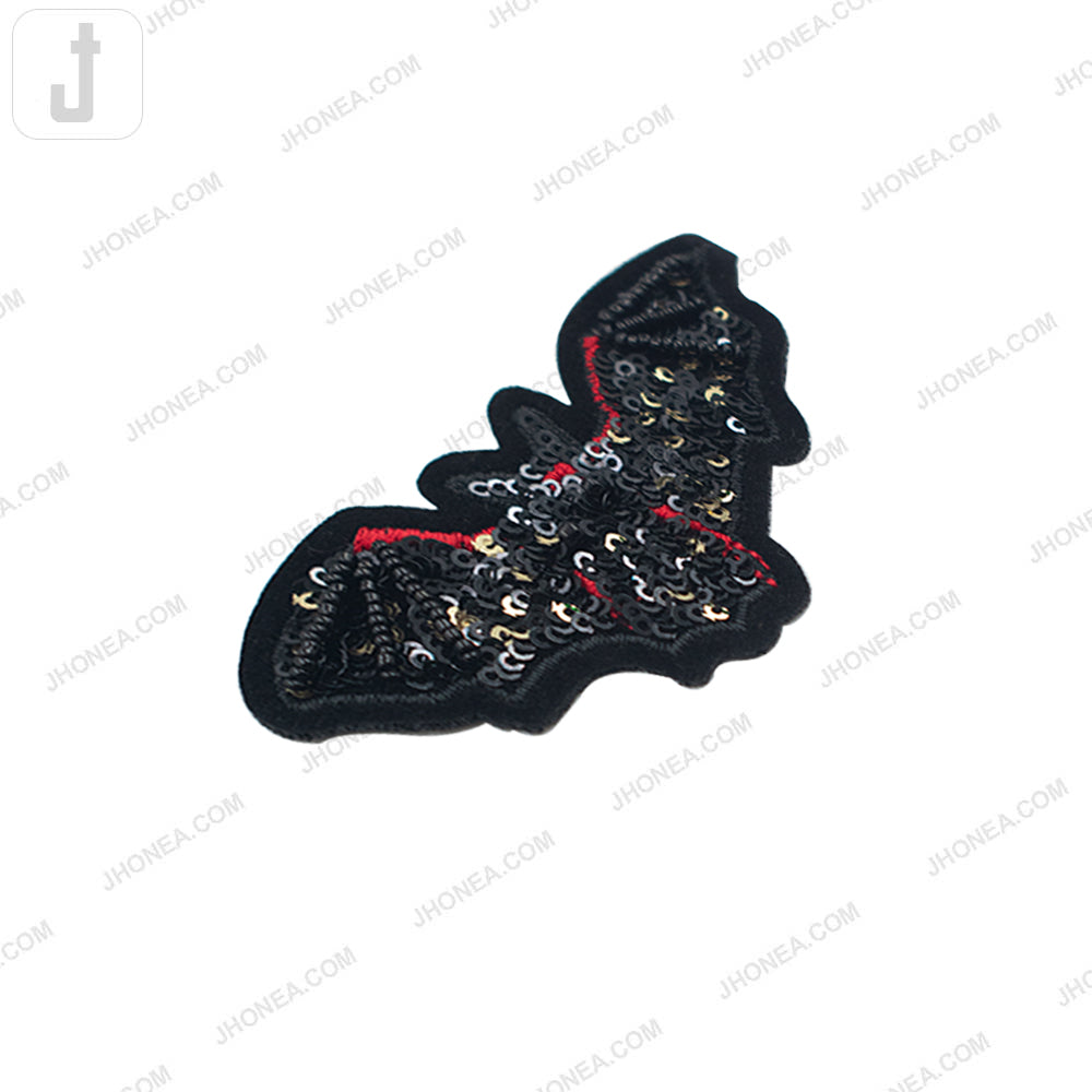 Black with Red Bat Shape Sequins Bird Patch for Clothing