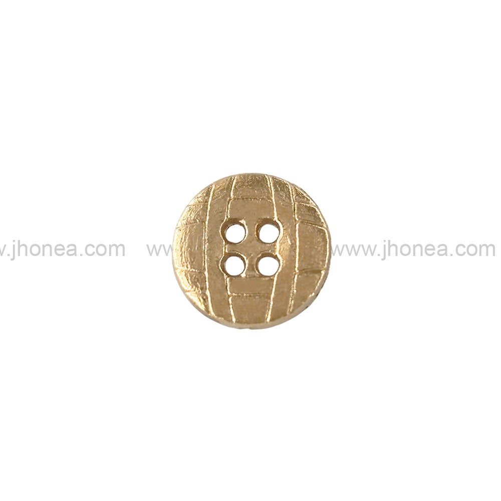 Engraved Design Shiny Gold Round Shape 4-Hole Shirt Metal Buttons