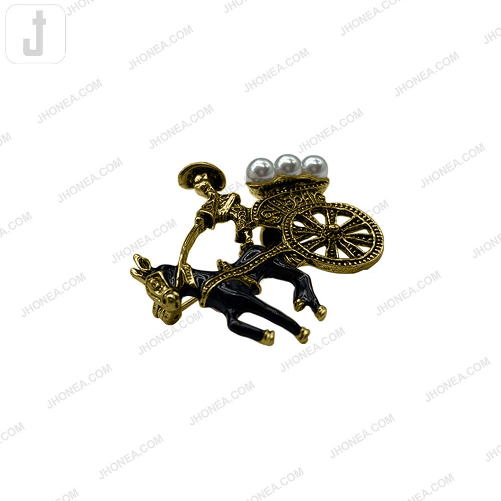 Antique Gold Horse Cart Pearl Brooch Pin