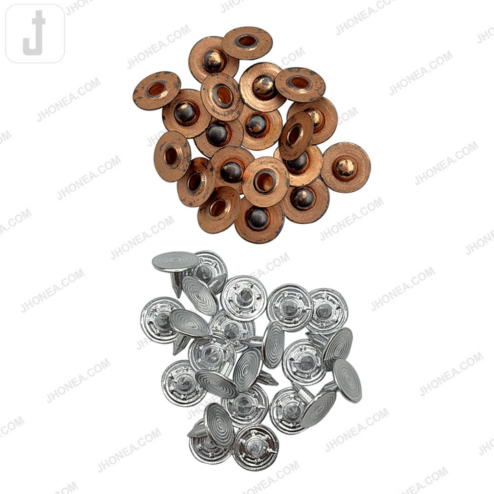 Antique copper brass rivet studs with aluminum nails for garment and leather accessories.
