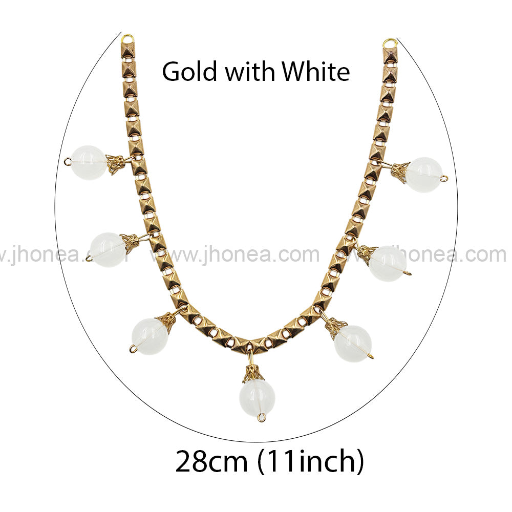 Beautiful Gold & White Beaded Decorative Necklace for Ethnic Wear
