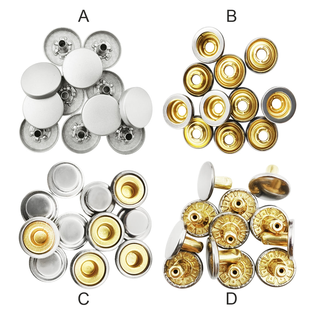 Matte Silver 4-Part Press Snap Buttons Fasteners Set for Garments/Leather Accessories