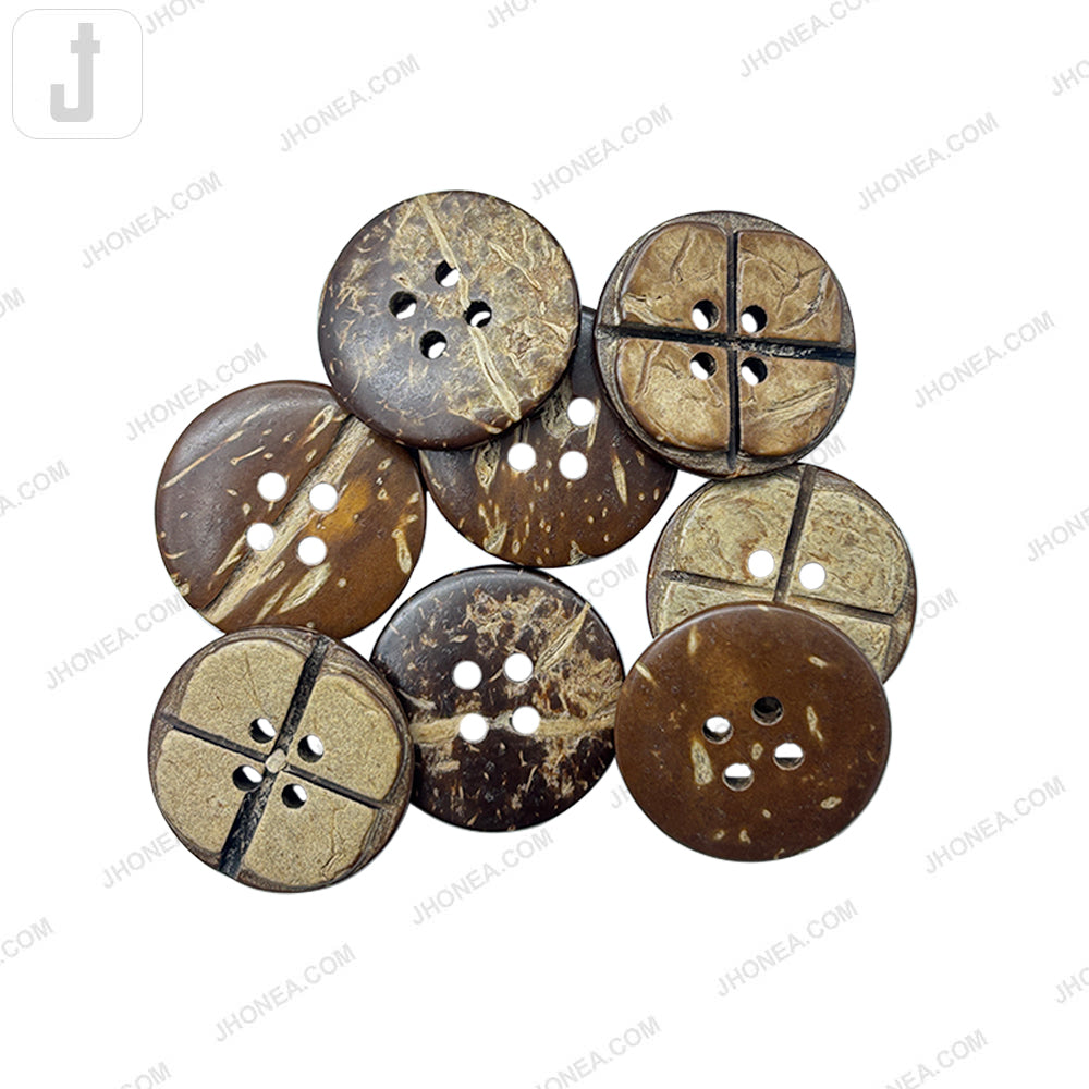 Natural Round 4-Hole Smooth Finish Coco Shell Buttons