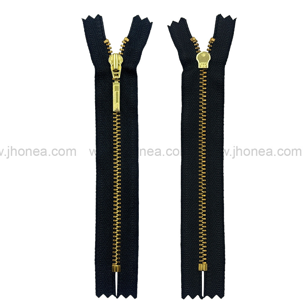 YKK #3 gold metal zipper with black tape closed-end zippers for jackets and hoodies