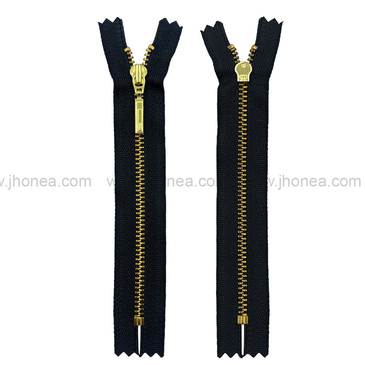 YKK #3 gold metal zipper with black tape closed-end zippers for jackets and hoodies