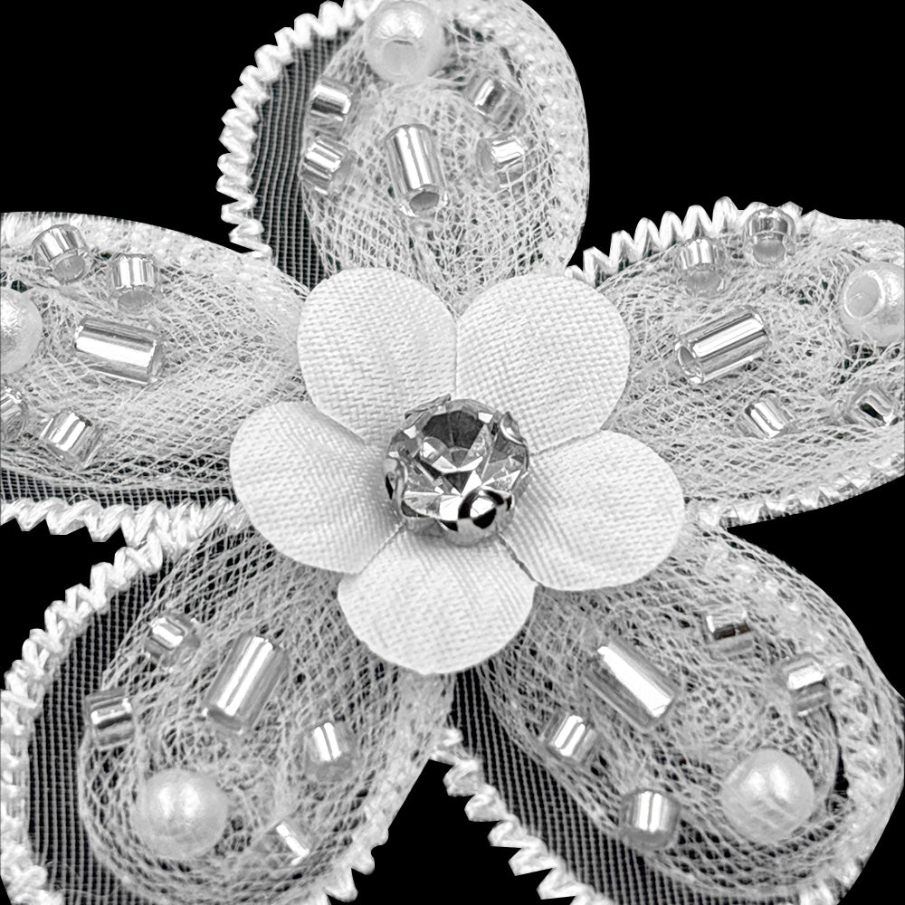 Decorative Dyeable Beaded Flower Lace Applique 5cm Bridal Embellishment