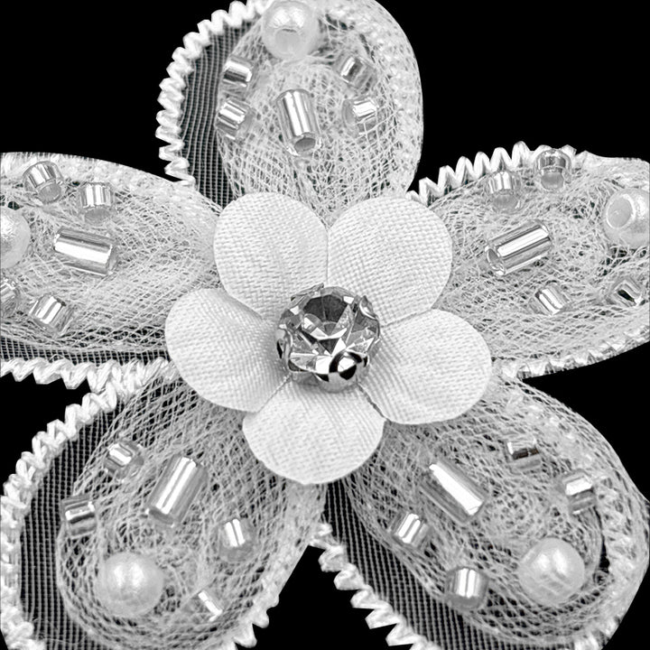 Decorative Dyeable Beaded Flower Lace Applique 5cm Bridal Embellishment